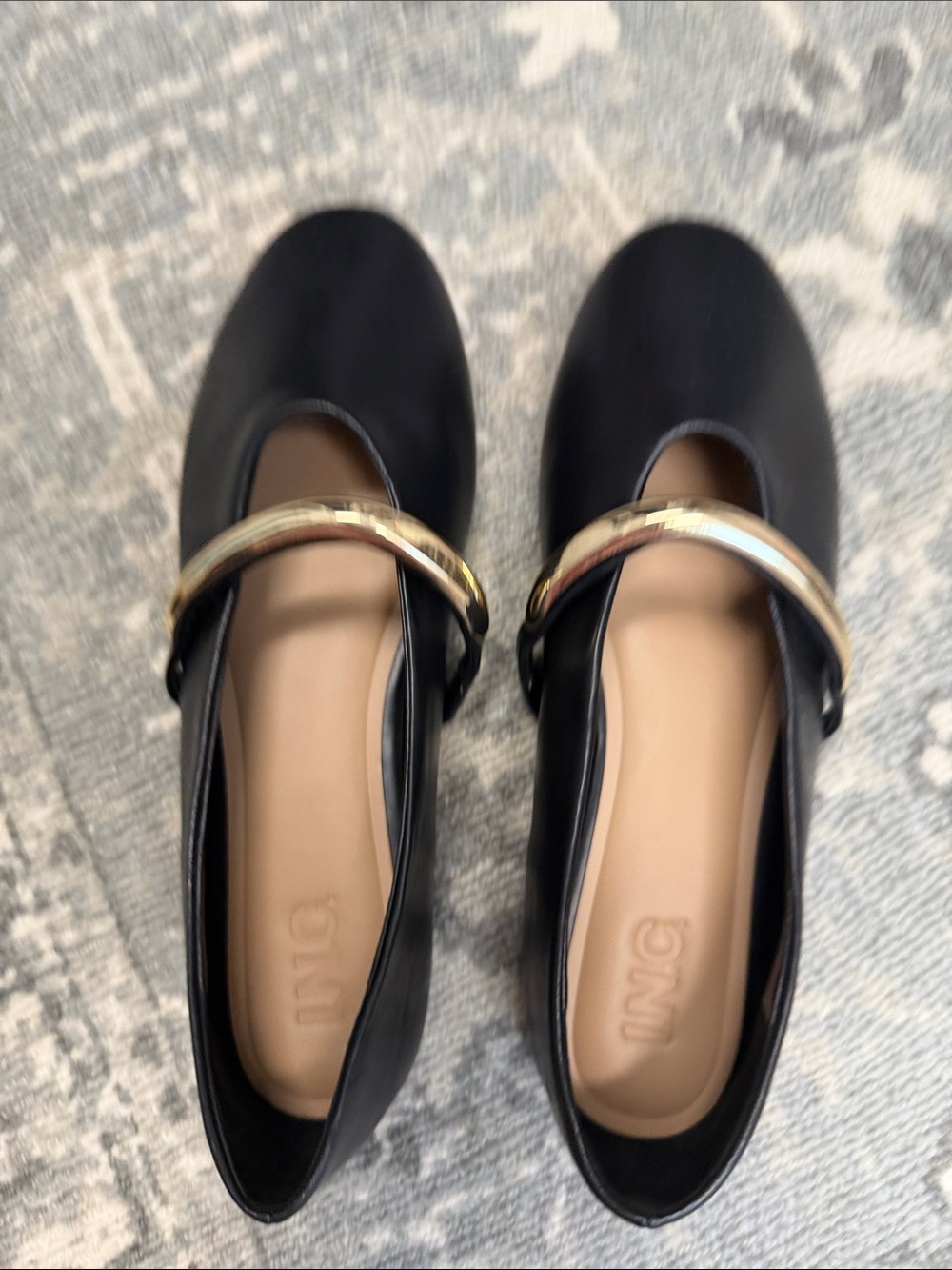 INC International Concepts Black Flats with Gold Accent Strap